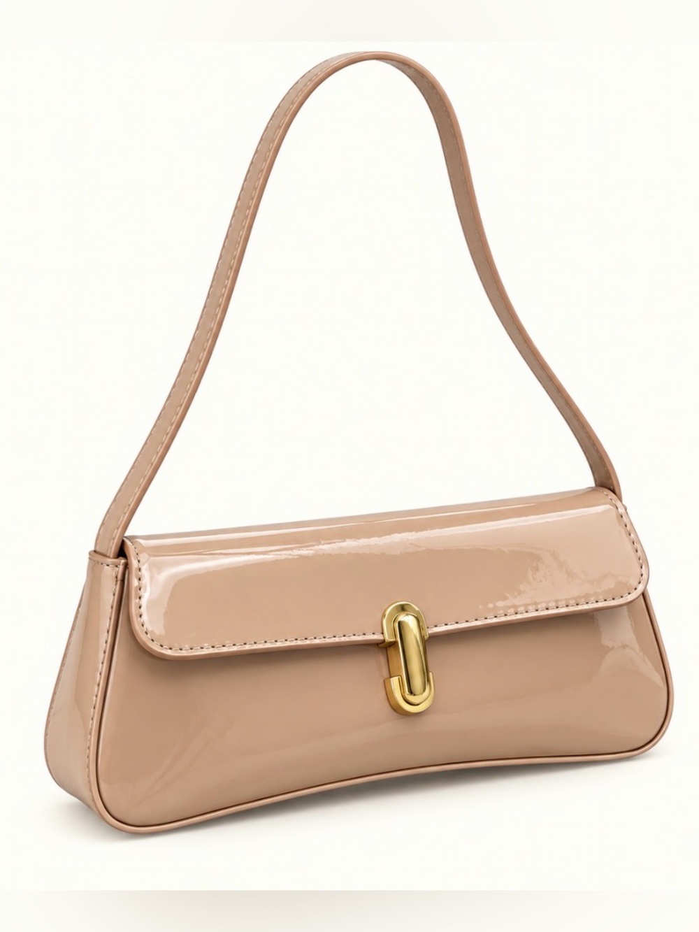 Classic Patent Shoulder Bag in Nude